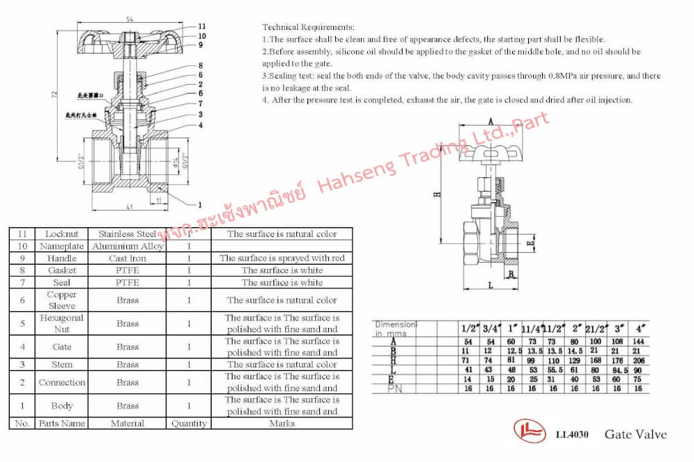 ประตูน้ำทองเหลือง LL4030 1-1/4"